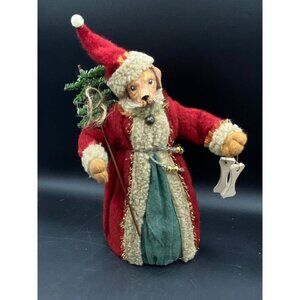 CJF Designs Folk Art Dog Santa With Bones Figurine 11” Tall Felt Material